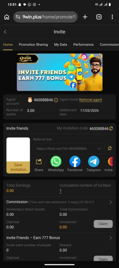 9win game invite bonus